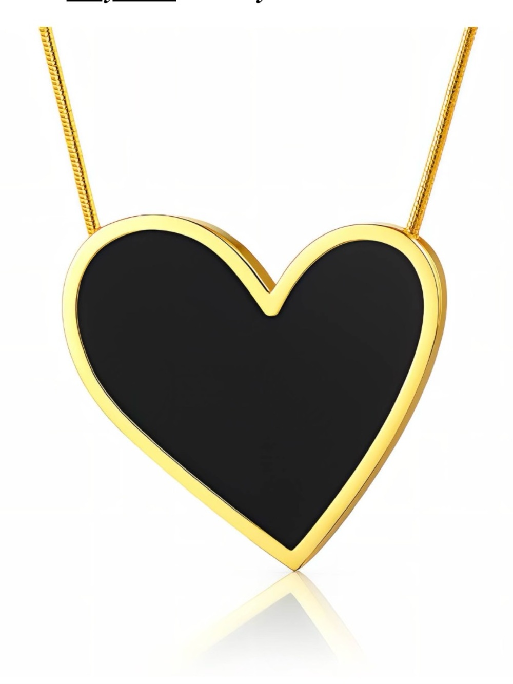 Gold Heart Pendant Necklace with Black Center - Women's Jewelry